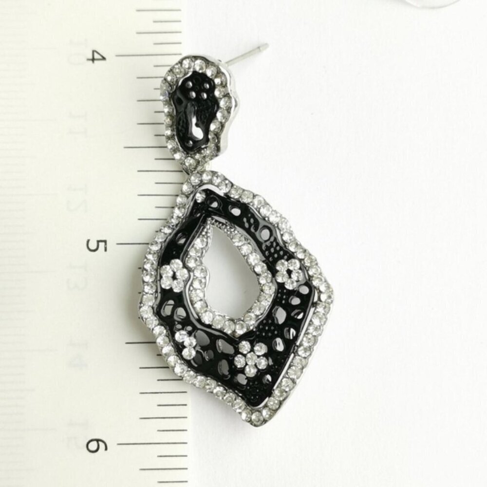 Abstract Statement Black Clear Crystal Earrings - image 4